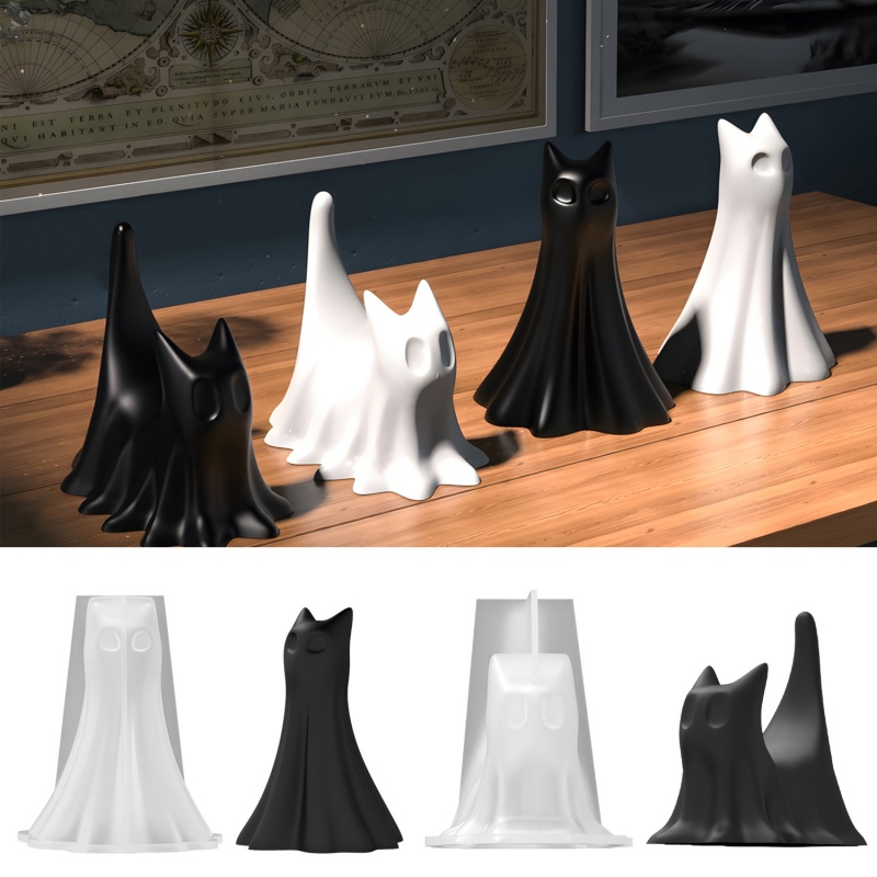 Candle Making Tutorial - Gato fantasma halloween desktop ornamento gesso