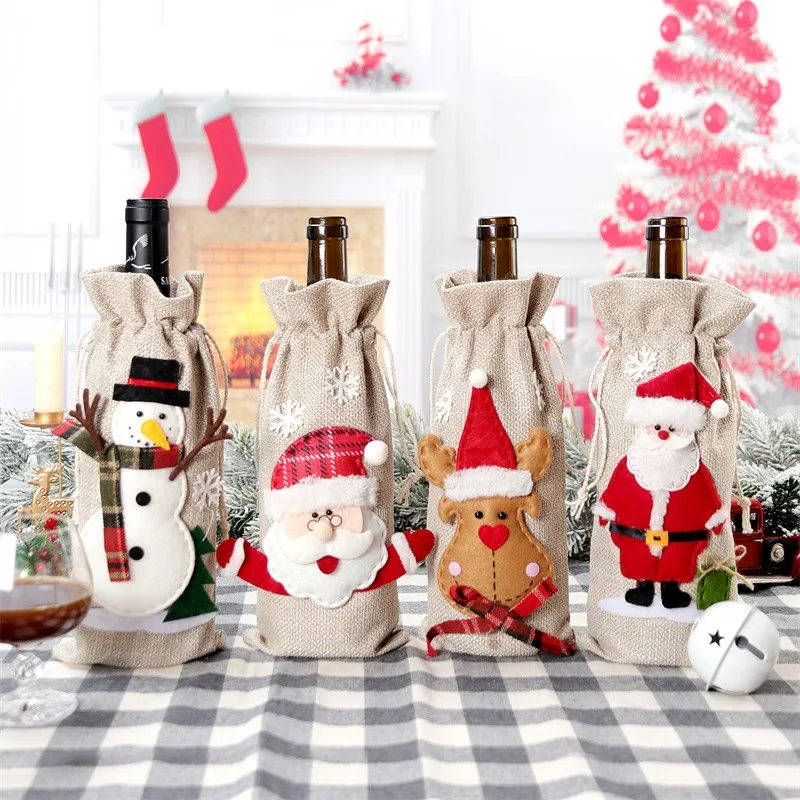Jute Bag Packaging - Garrafa De Vinho De Natal Tampa